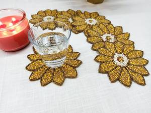 Handmade Beaded Flower Coaster Set Of 6 Reusable Bar Mats Classic <b>Drinkware</b> <b>Accessories</b> For Home Use - Product Image 2