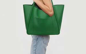 Green Genuine Leather Tote Bag Women Casual Minimalist Large Capacity Shoulder Strap Open <b>Top</b> Daily Use Handbag - Product Image 3
