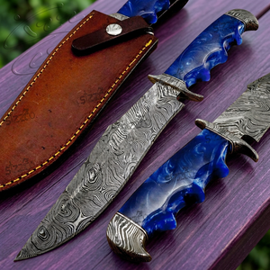 Couteau Bowie à pointe clip en acier Damas de qualité industrielle, marque SIZZCO, fabriqué à la main, garantie 3 ans, manche en résine OEM, meilleur cadeau pour lui - Product Image 1