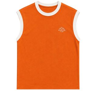 Camiseta sin mangas naranja con ribete blanco y logo bordado en el pecho, chaleco informal de algodón para mujer, cuello redondo, moda personalizada de verano. - Product Image 1