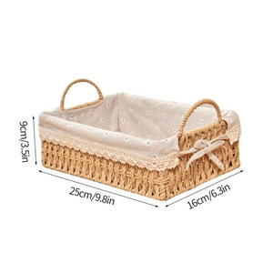 Cesta de Almacenamiento Rectangular de Mimbre con Forro de Algodón 22x22x9cm Estilo Bohemio para Organización del Dormitorio - Product Image 2