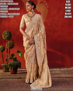 Sari traditionnel vert en viscose brodé Pauranik avec chemisier pour femme, longueur ras du sol, idéal pour les mariages - Product Image 3
