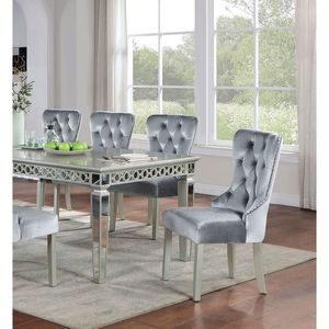 Classic Gray Flannelette Wingback Dining <b>Chair</b> 2pcs <b>Acrylic</b> Button Upholstered Side <b>Chairs</b> - Product Image 5