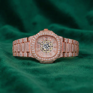 Reloj de Pulsera de Lujo con Incrustaciones de Moissanita VVS, Caja Redonda de Acero Inoxidable y Cuarzo, con Diamantes - Product Image 1