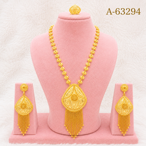 Ensemble collier et boucles d'oreilles pour femme A-63301, plaqué or 24 carats, alliage, zircon, style floral classique, bijoux de mariage, fête, fiançailles, anniversaire - Product Image 6