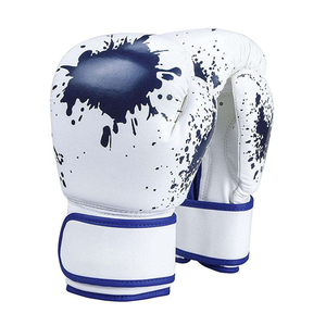 Gants de boxe bleus en PU avec imprimé noir effet gouttelettes et fermeture Velcro pour adultes – Équipement d'arts martiaux - Product Image 4