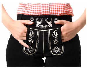 Shorts bavarois en cuir brodé noir pour homme, taille haute, style décontracté, tissu peigné tissé à la main, respirant - Product Image 6