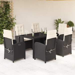 Conjunto de Comedor de Jardín de Ratán PE Negro con Reposabrazos Ajustables, Muebles de Patio Medianos - Product Image 1