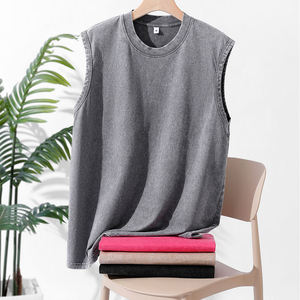 High Quality Customized logo Design Casual Slim Custom Streetwear Washed Tank Topl <b>Collar</b> High- Oversized <b>T</b>-<b>shirt</b> for Men - Product Image 3
