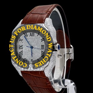 Reloj de Pulsera Hip Hop con Diamantes Moissanite de Diseño Único, Correa de Cuero Marrón, Esfera Cuadrada, Claridad VVS, Reloj de Hombre de Diseño Lujoso - Product Image 1