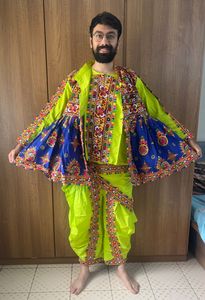 ชุดคีดิยูผ้าฝ้ายสำหรับผู้ชาย พร้อมเสื้อแจ็คเก็ตโดตี ปักลายปัจจิอาอารี ประดับกระจกและหิน  คอลเลคชั่นสำหรับใส่ในช่วงนวราตรี - Product Image 5