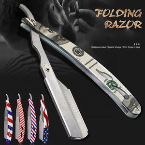 Navaja de Afeitar Plegable de Acero Inoxidable con Hoja Recta para Cortar Barba, Cuchilla Única, para Cuidado Masculino, Tipo Barbero - Product Image 3
