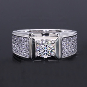Women's Round Brilliant Cut Moissanite Diamond Engagement <b>Ring</b> 18K Gold Rhodium Plated Pave Setting Iced Out Classic Style - Product Image 1