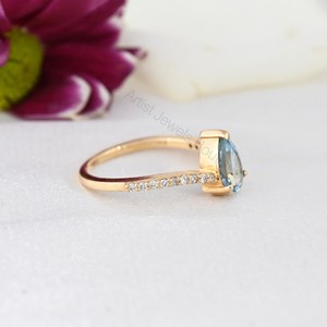 Anillo de Diamantes con Aguamarina Natural Santa María, Oro Sólido de 14K, Joyería Fina, Proveedor Mayorista OEM ODM - Product Image 2