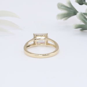 Yellow Gold Vintage Emerald Cut Lab Grown Diamond Engagement <b>Ring</b> with <b>Split</b> Shank Micro Pave Wedding Band for Women - Product Image 4