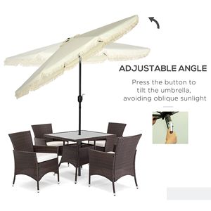 Ombrellone da Patio da 2,7 m con 8 Stecche, Manovella Inclinabile a Pulsante, Ombrellone da Esterno per Tavoli da Mercato con Nappe Sfrangiate per Cortili e Giardini - Product Image 4