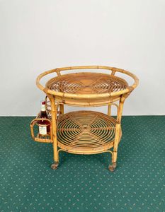 Luxury Hotel Style Rattan Rolling <b>Serving</b> Cart For Beverage Display And Guest Room Service Applications - Product Image 1