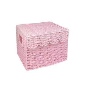 Handmade Paper Rope Pink <b>Storage</b> Box With Scalloped Lid Wicker Organizer <b>Basket</b> Nursery <b>Toy</b> <b>Storage</b> Decorative Box Wholesale - Product Image 3