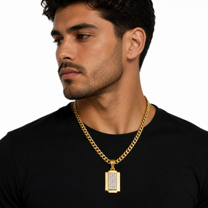 Pendentif rectangulaire en or 18 carats plaqué or avec diamants, pour homme et femme, finition polie, géométrique, pour mariage, fête, usage quotidien, cadeau, bijoux - Product Image 1
