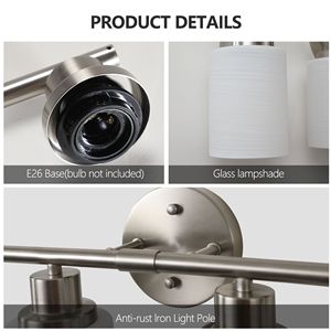 Modern 8-<b>Light</b> Vanity <b>Wall</b> Sconce Brushed Nickel Finish Frosted Glass <b>Shades</b> <b>for</b> Bathroom & Hallway Lighting No Bulbs Needed - Product Image 6