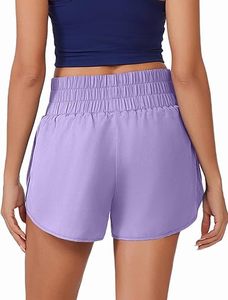 Shorts Deportivos Morados para Mujer, Cintura Alta Elástica, Bolsillos, Corte Regular, Tejido de Punto, Spandex, Poliéster, Transpirables, Secado Rápido, Estilo Moto - Product Image 2