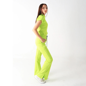 Ensemble de tenue médicale unisexe personnalisé pour infirmières, avec haut décontracté à fermeture éclair quart et pantalon, en tissu tissé à la main, détection d'aiguilles - Product Image 2