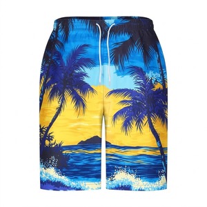 Shorts de bain pour homme à séchage rapide, imprimé palmiers tropicaux, avec cordon de serrage - Product Image 2
