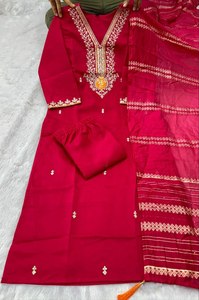 NOIIR PIGEON <b>Womens</b> Silk Embroidered Wrinkle Free <b>Kurti</b> Pant Dupatta Set Sequin Zari Work Designer Ethnic Wedding Wear - Product Image 4