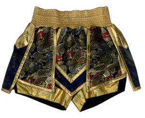 Shorts MMA unisexes orange personnalisés, imprimés par sublimation, motif floral bleu géométrique, séchage rapide, 140g polyester/coton, arts martiaux - Product Image 6
