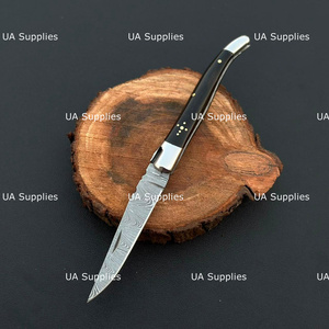 Premium UA Supplies Laguiole Style Damascus Steel Folding Pocket Knife Handmade Traditional French Bull Horn Handle Hunting - Product Image 5