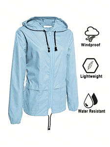 Vestes coupe-vent légères en polyester, capuche réglable, poches, imperméables, coupe-vent, toucher doux - Product Image 3