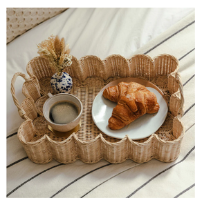Handmade Modern Cane Woven Serving Storage <b>Tray</b> For Coffee Snacks <b>Breakfast</b> Latest Rattan Vanity <b>Tray</b> For Kitchenware Tableware - Product Image 2