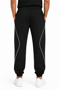 Men's Navy Blue Sweatpants With <b>White</b> Side Stripes <b>Elastic</b> <b>Waist</b> Drawstring Casual Joggers Midweight Polyester Pants Autumn Wear - Product Image 2