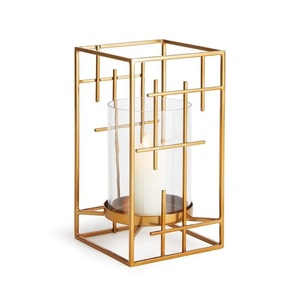Portavelas Moderno Geométrico Cuadrado de Metal Dorado con Funda de Vidrio para Bodas, Navidad, Decoración Ecológica para el Hogar - Product Image 1