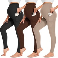 Leggings de Yoga de Cintura Alta al por Mayor, 2 Piezas con Bolsillos, Sólidos, Suaves, Ligeros, de Secado Rápido, Elásticos, Control de Abdomen, para Yoga, Fitness y Maternidad