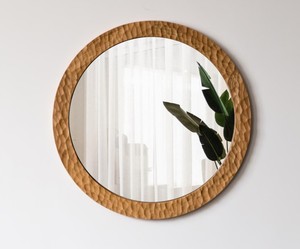 Handcrafted Wooden Wall <b>Mirror</b> – Textured Round <b>Frame</b> <b>Mirror</b> for Modern Rustic Interior Decor - Product Image 1