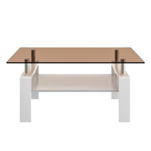 Tavolino da Caffè Moderno Rettangolare con Piano in Vetro Temperato Marrone e Strato in MDF per Soggiorno - Product Image 5