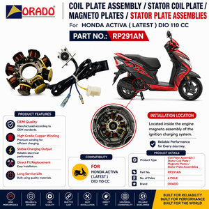 Ensemble de plaque de bobine de stator Honda Activa Dio 110cc, qualité export, pièces détachées pour deux-roues, Inde, Orado - Product Image 6