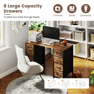 Scrivania per Computer da 47 Pollici con 8 Cassetti in Tessuto, Prese di Corrente e Libreria Convertibile per Ufficio Domestico, Colore Ruggine - Product Image 5