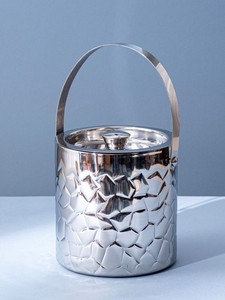 Stainless Steel Ice <b>Bucket</b> <b>with</b> <b>Lid</b>, Hammered Ice Cooler <b>with</b> Handle for Hotel & Home - Product Image 4