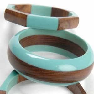 Layered Resin and Acacia Wood Bangles | Standard Size Polished Finish Statement <b>Bracelet</b> for Women <b>Boho</b> Ethnic Fashion Jewelry - Product Image 5