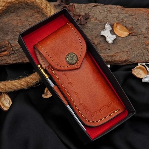 Couteau de poche pliant artisanal en acier Damas cuivré, manche en bois, étui en cuir, couteau de survie multifonctionnel pour la chasse en extérieur - Product Image 4