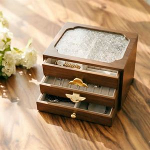 3 Layer Jewelry Organizer <b>Box</b> with Mirror & <b>Drawers</b> Wooden Jewelry <b>Storage</b> Case for Bedroom Vanity - Product Image 1