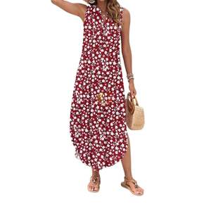 Vestido Largo sin Mangas con Estampado de Girasoles Amarillos, Vestido Casual de Verano con Bolsillos Laterales, Estampado Floral Vibrante, Ropa de Mujer OEM - Product Image 5