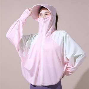 เสื้อคลุมกันแดดสำหรับผู้หญิงสำหรับฤดูร้อน มีฮู้ด ปีกกว้าง แขนทรงปีกค้างคาว ซิปปิด ผลิตจากผ้าสแปนเด็กซ์/โพลีเอสเตอร์ ป้องกันแสงแดด - Product Image 3