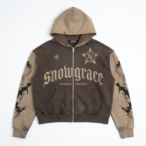 เสื้อฮู้ดซิป Snowgrace รุ่น Autumn Edition สไตล์สตรีทแวร์ ยูนิเซ็กซ์ ผ้าฝ้าย 100% เฟรนช์เทอร์รี่ พิมพ์ลายเพชร ดีไซน์โอเวอร์ไซส์ - Product Image 1