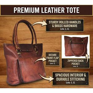 Sac fourre-tout vintage en cuir véritable pour femme |   Sac à main léger à double sangle avec fermeture éclair - Product Image 3