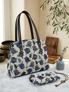 <b>Elite</b> Craft Studio Hand-painted Owl Canvas Tote Bag Embroidery Adjustable <b>Strap</b> Cotton Lining for Women's Daily Travel Rajasthan - Product Image 2