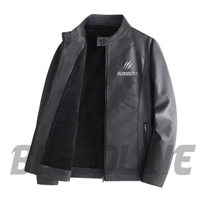 Chaqueta de Cuero PU Negra para Hombre BLOODLINE, Cuello Alto, Estilo Motero, Cierre de Cremallera, para Otoño - Product Image 2