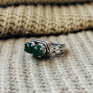 Boho Vintage Double Green Stone Brass <b>Ring</b> Oxidized <b>Silver</b> Plated Tribal <b>Adjustable</b> Wholesale <b>Ring</b> For Women - Product Image 5